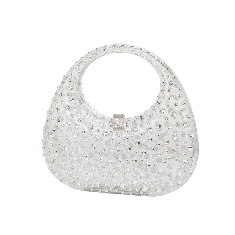 Women'S Ins Shiny Bling Diamond Evening Bag Transparent Acrylic Evening Bag Crescent Bag Clutch Bag - Image 1